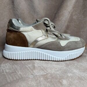 Voile Blanche Platform Sneakers Women's 40 US 10 Cream Brown Gold Suede Luxury